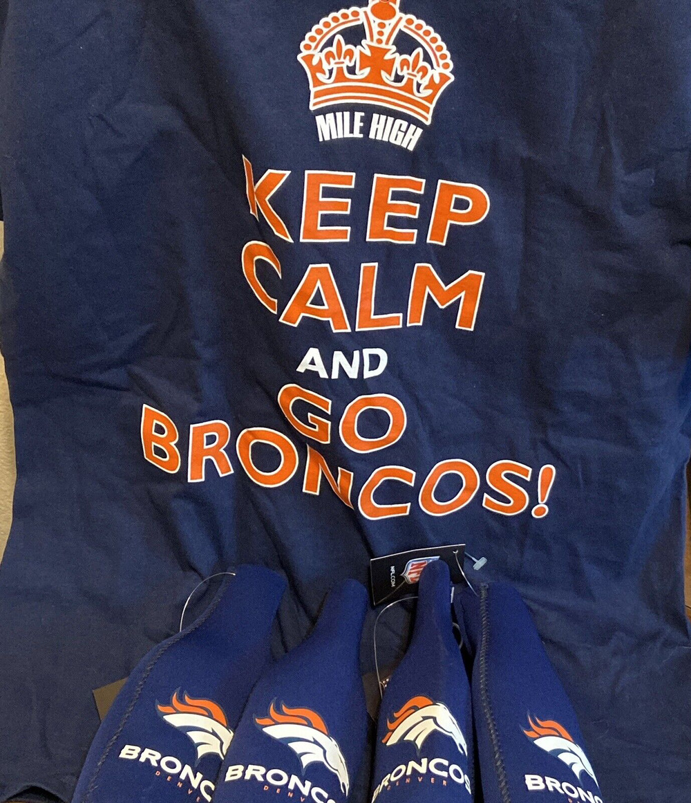 Denver Broncos Beer Koozies Shirt Keep Calm Go Broncos Vintage Shirt Lot